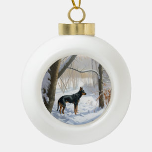 Doberman Pinscher lässt es Weihnachten Keramik Kugel-Ornament