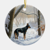 Doberman Pinscher lässt es Weihnachten Keramik Ornament (Vorne)