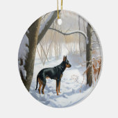 Doberman Pinscher lässt es Weihnachten Keramik Ornament (Links)