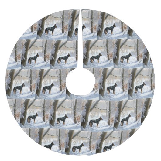 Doberman Pinscher lässt es Weihnachten Polyester Weihnachtsbaumdecke (Vorderseite)