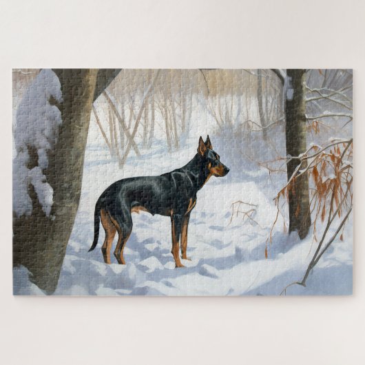Doberman Pinscher lässt es Weihnachten Puzzle (Horizontal)