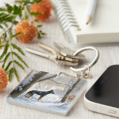 Doberman Pinscher lässt es Weihnachten Schlüsselanhänger (Vorderseite rechts)