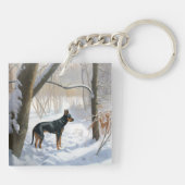 Doberman Pinscher lässt es Weihnachten Schlüsselanhänger (Rückseite)