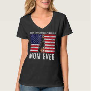 Doberman Pinscher Mama Usa American Flag Downer T-Shirt