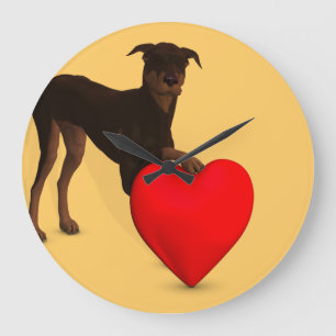 Doberman Pinscher mit Herz Große Wanduhr