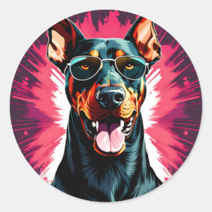 Doberman Pinscher mit Sonnenbrille Runder Aufkleber