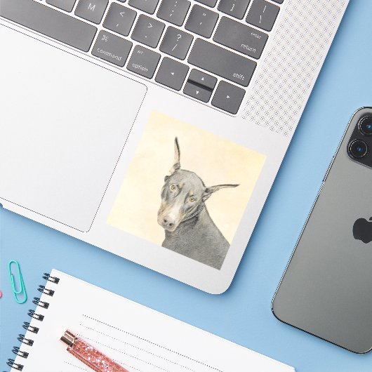Doberman Pinscher Painting - Original Dog Art Aufkleber (Laptop mit iPhone)