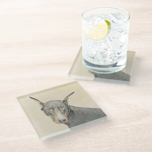 Doberman Pinscher Painting - Original Dog Art Glasuntersetzer (Schrägansicht)