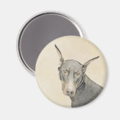 Doberman Pinscher Painting - Original Dog Art Magnet (Vorderseite/Rückseite)