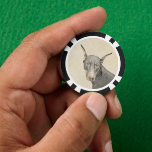 Doberman Pinscher Painting - Original Dog Art Pokerchips