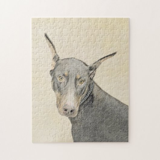 Doberman Pinscher Painting - Original Dog Art Puzzle (Vertikal)