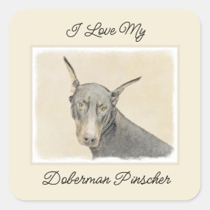 Doberman Pinscher Painting - Original Dog Art Quadratischer Aufkleber