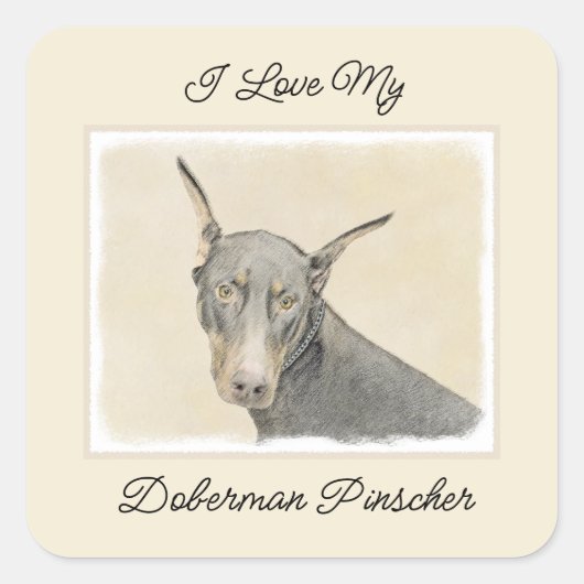 Doberman Pinscher Painting - Original Dog Art Quadratischer Aufkleber (Vorderseite)