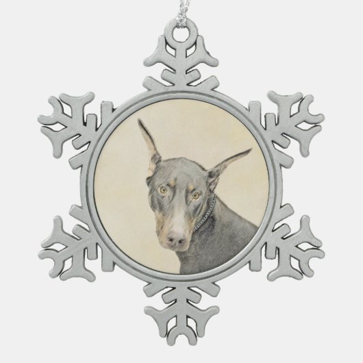 Doberman Pinscher Painting - Original Dog Art Schneeflocken Zinn-Ornament (Vorderseite)