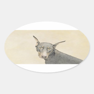 Doberman Pinscher Painting - Original Hund Art Ovaler Aufkleber