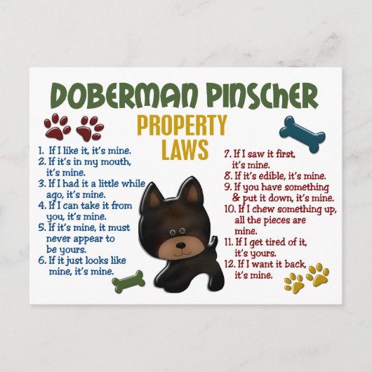 Doberman Pinscher Property Laws 4 Postkarte (Vorderseite)