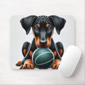 Doberman Pinscher Puppy hält einen Ball Mousepad (Mit Mouse)