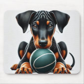Doberman Pinscher Puppy hält einen Ball Mousepad (Vorne)