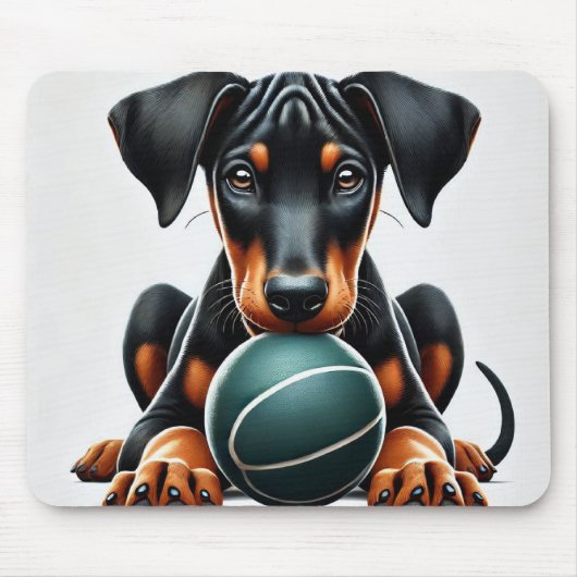 Doberman Pinscher Puppy hält einen Ball Mousepad (Vorne)