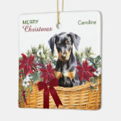 Doberman Pinscher Puppy Poinsettia Holiday Basket Keramikornament (Links)