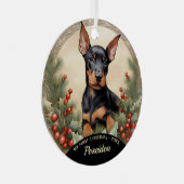 Doberman Pinscher Puppy's First Christmas Ornament Aus Metall (Vorderseite Rechts)