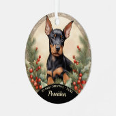 Doberman Pinscher Puppy's First Christmas Ornament Aus Metall (Vorderseite links)
