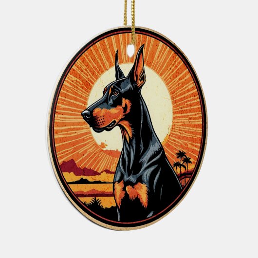 Doberman Pinscher Retro Sunset Dog Lover Keramik Ornament (Rechts)