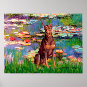 Doberman Pinscher (rot) - Lilies 2 Poster
