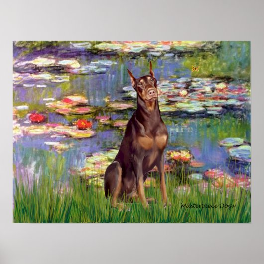 Doberman Pinscher (rot) - Lilies 2 Poster (Vorne)