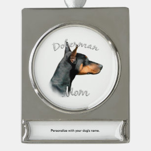 Doberman Pinscher (schwarz) Mama 2 Banner-Ornament Silber