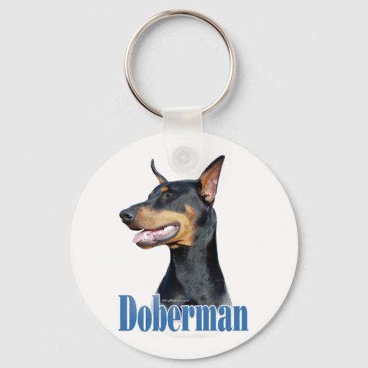 Doberman Pinscher (schwarz) Name Schlüsselanhänger (Vorderseite)