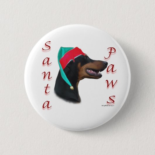 Doberman Pinscher (schwarz) Santa Paws Button (Vorderseite)