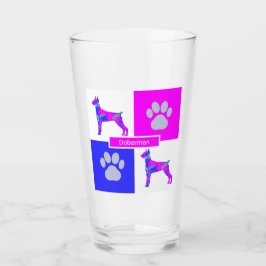 Doberman Pinscher Silhouette Dog & Paw Pink Glas