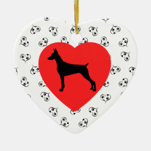 Doberman Pinscher Silhouette mit Herz Keramik Ornament