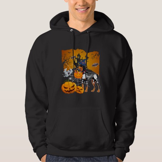 Doberman Pinscher Skeleton Halloween Happy Pumpkin Hoodie (Vorderseite)