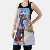 Doberman Pinscher Snowy Village Santa Hat Christma Schürze (InSitu)