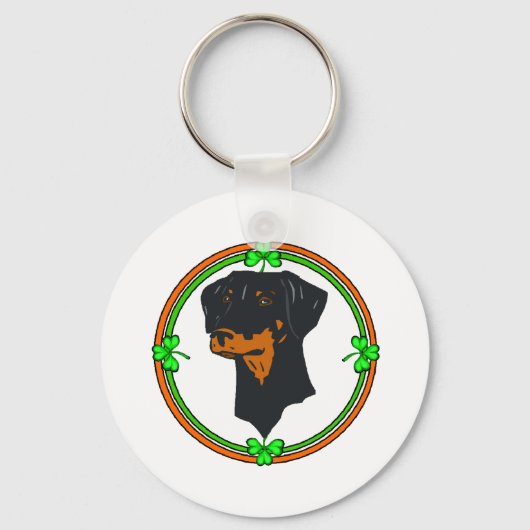 Doberman Pinscher St Patricks Schlüsselanhänger (Vorderseite)