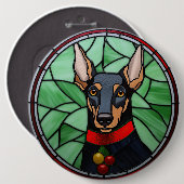 Doberman Pinscher Stached Glass Christmas Button (Vorne & Hinten)
