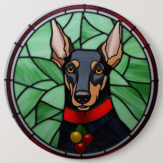 Doberman Pinscher Stached Glass Christmas Button (Vorderseite)