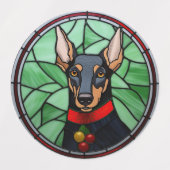 Doberman Pinscher Stached Glass Christmas Etiketten (Design 1)