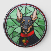Doberman Pinscher Stached Glass Christmas Große Wanduhr (Vorderseite)