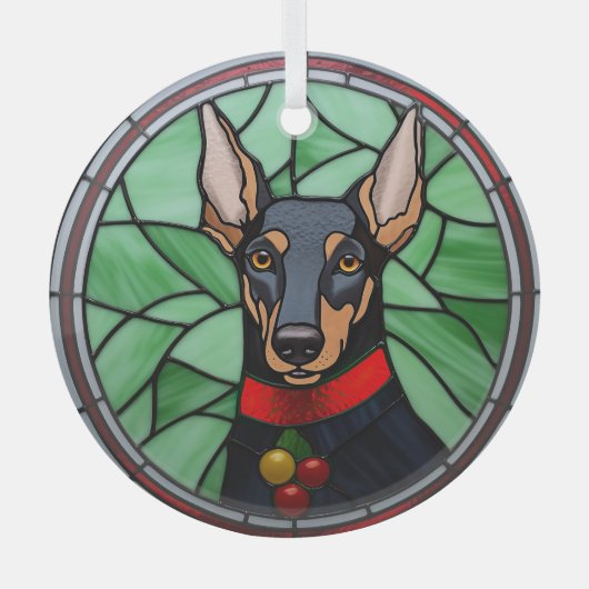 Doberman Pinscher Stached Glass Christmas Ornament Aus Glas (Vorderseite)