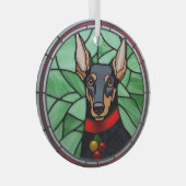 Doberman Pinscher Stached Glass Christmas Ornament Aus Glas (Vorderseite Rechts)