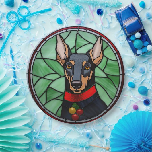 Doberman Pinscher Stached Glass Christmas Pappteller (Party)