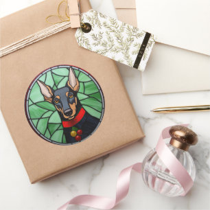 Doberman Pinscher Stached Glass Christmas Runder Aufkleber