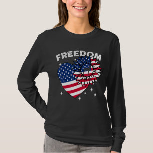 Doberman Pinscher Sunflower Heart American Flag Fl T-Shirt