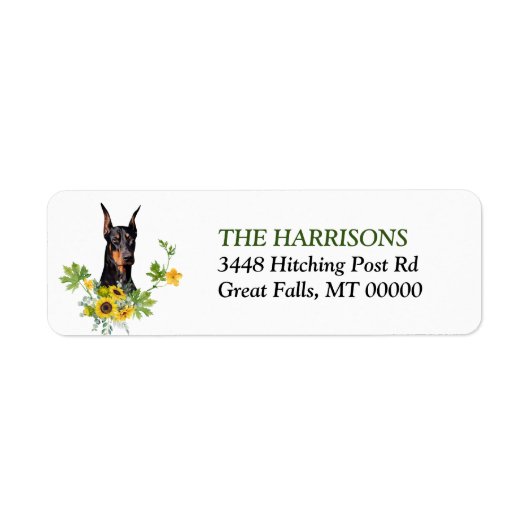 Doberman Pinscher Sunflower Wreath Rücksendeadress (Vorne)