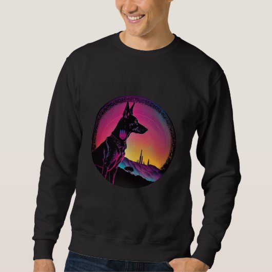 Doberman Pinscher Synthwave 80s Retrowave Aestheti Sweatshirt (Vorderseite)