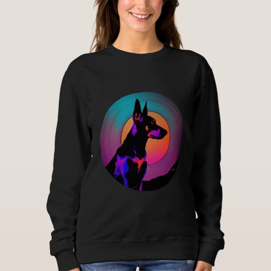 Doberman Pinscher Synthwave 80s Retrowave Aestheti Sweatshirt (Vorderseite)