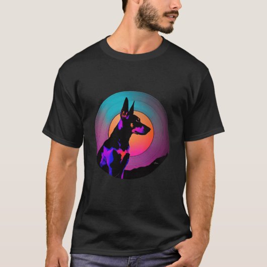 Doberman Pinscher Synthwave 80s Retrowave Aestheti T-Shirt (Vorderseite)